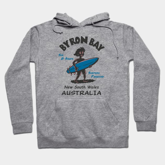 Byron Bay Funny Surf Silhouette Hoodie by Alexander Luminova